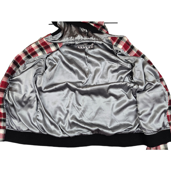 Mens Quiksilver Jacket Plaid Size Medium Full Zip Hood Red Black - Picture 3 of 7